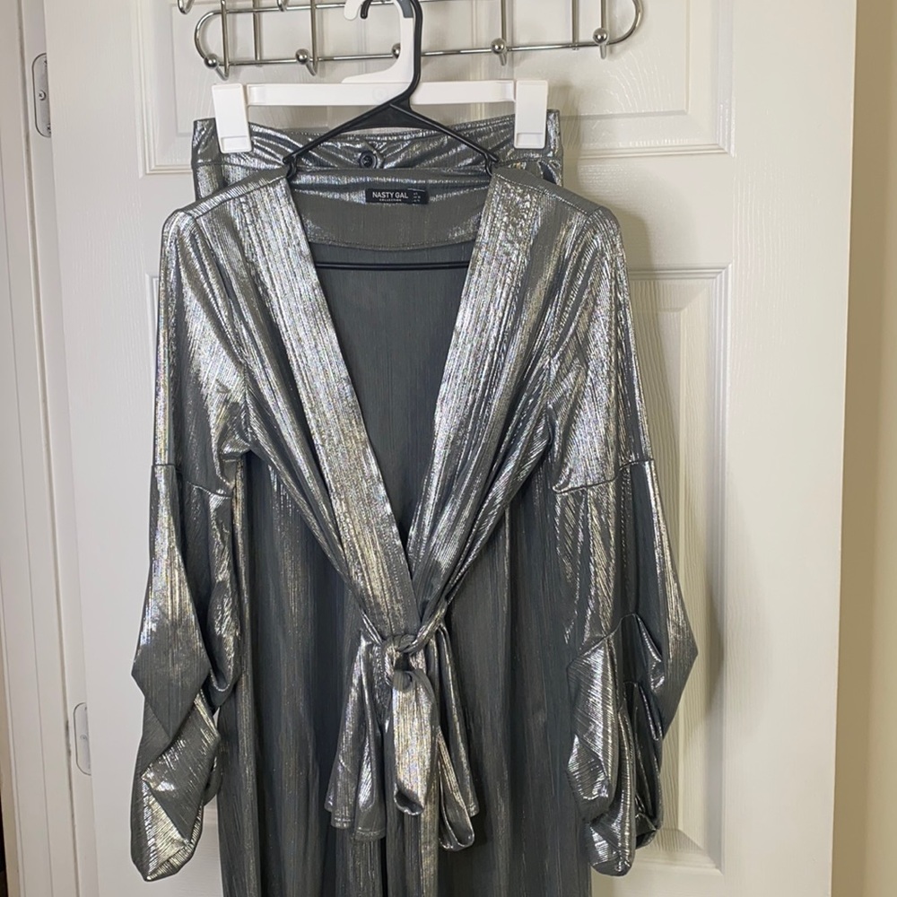 Nasty Gal - Silver Two Piece Metallic Pant Set